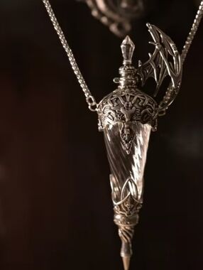 Ornate Silver-Tone Crystal Pendant Necklace